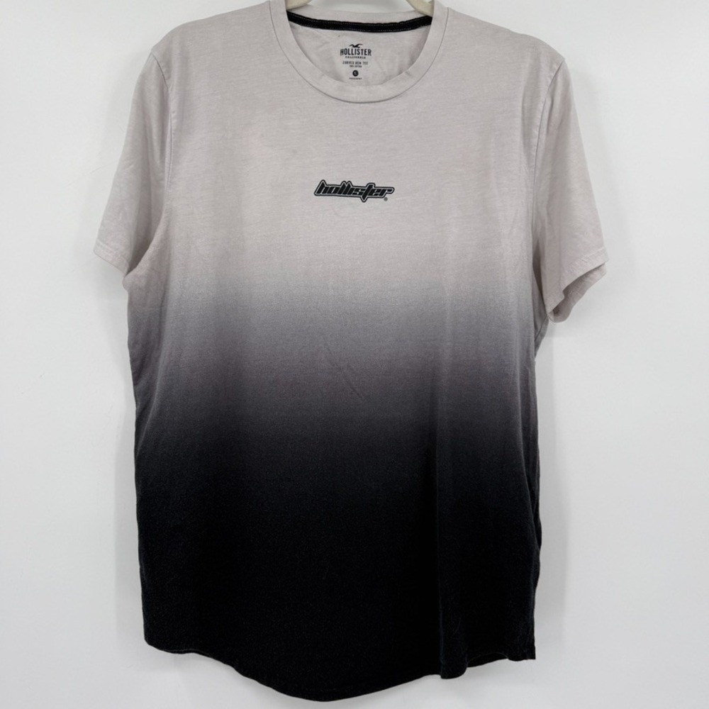Hollister Mens XL Tee Shirt White Black Ombre Y2K Skater Preppy‎ Curved Hem